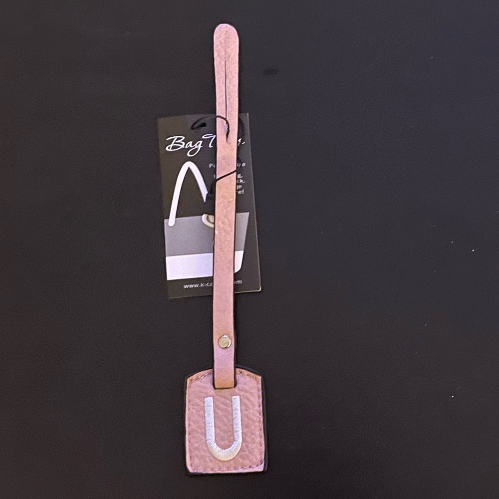 NWT “K•Carroll” Bag Tag,  Monogram Letter "U" Pink Bag Tag with "White" Letter